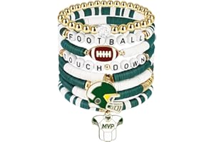 AKAIXI Game Day Football Bracelets for Women Men, Friendship Hypoallergenic Clay Beaded Stretch Bracelets,Stackable Sports Fans Charm Bangles,Football Mom Accessories Football Gifts for Matches
