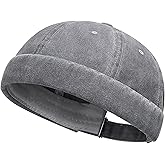 DIYDECAL Vintage Washed Cotton Sailor Docker Cap for Men, Brimless Skull Cap with Classic Retro Style