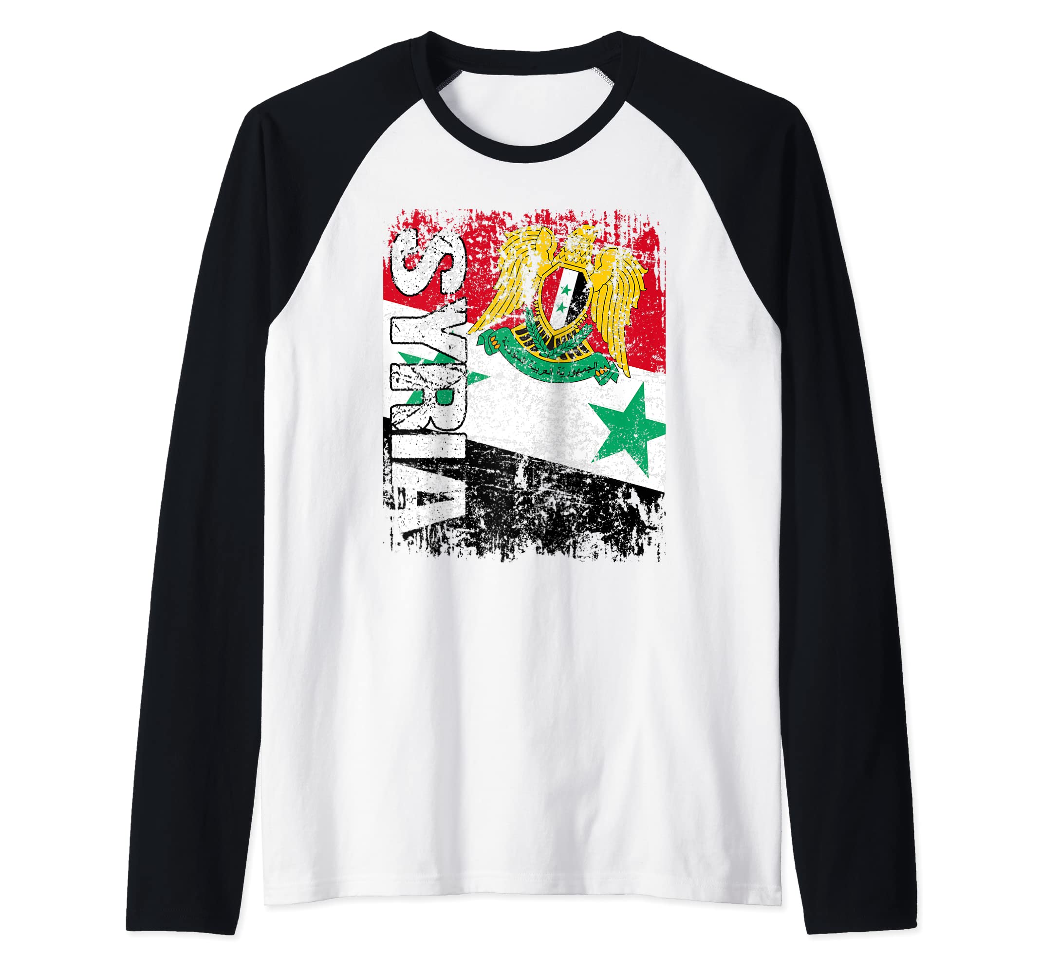 SYRIA Flag Vintage Distressed SYRIA Raglan Baseball Tee
