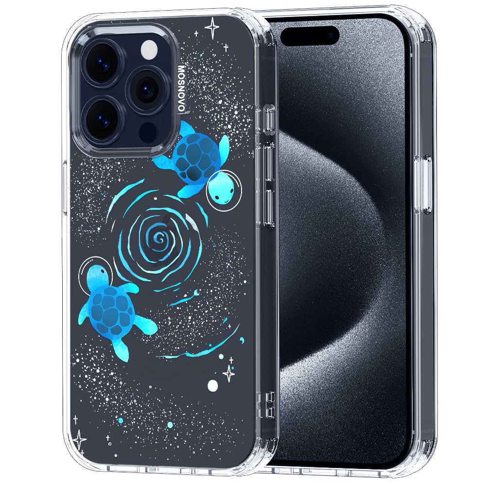 MOSNOVO Case for iPhone 15 Pro, [Buffertech 6.6ft Military-Grade Drop Protection] [Anti Peel Off Tech] Clear TPU Bumper Phone Case Cover Design - Space Turtle — image 1