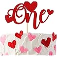 1 Pack One Cake Topper with Glitter Love Heart 1st Valentine's Day Baby Shower Cake Picks Valentine's Day Theme Wedding Baby Shower Kids 1st Birthday Party Cake Decorations Supplies Red