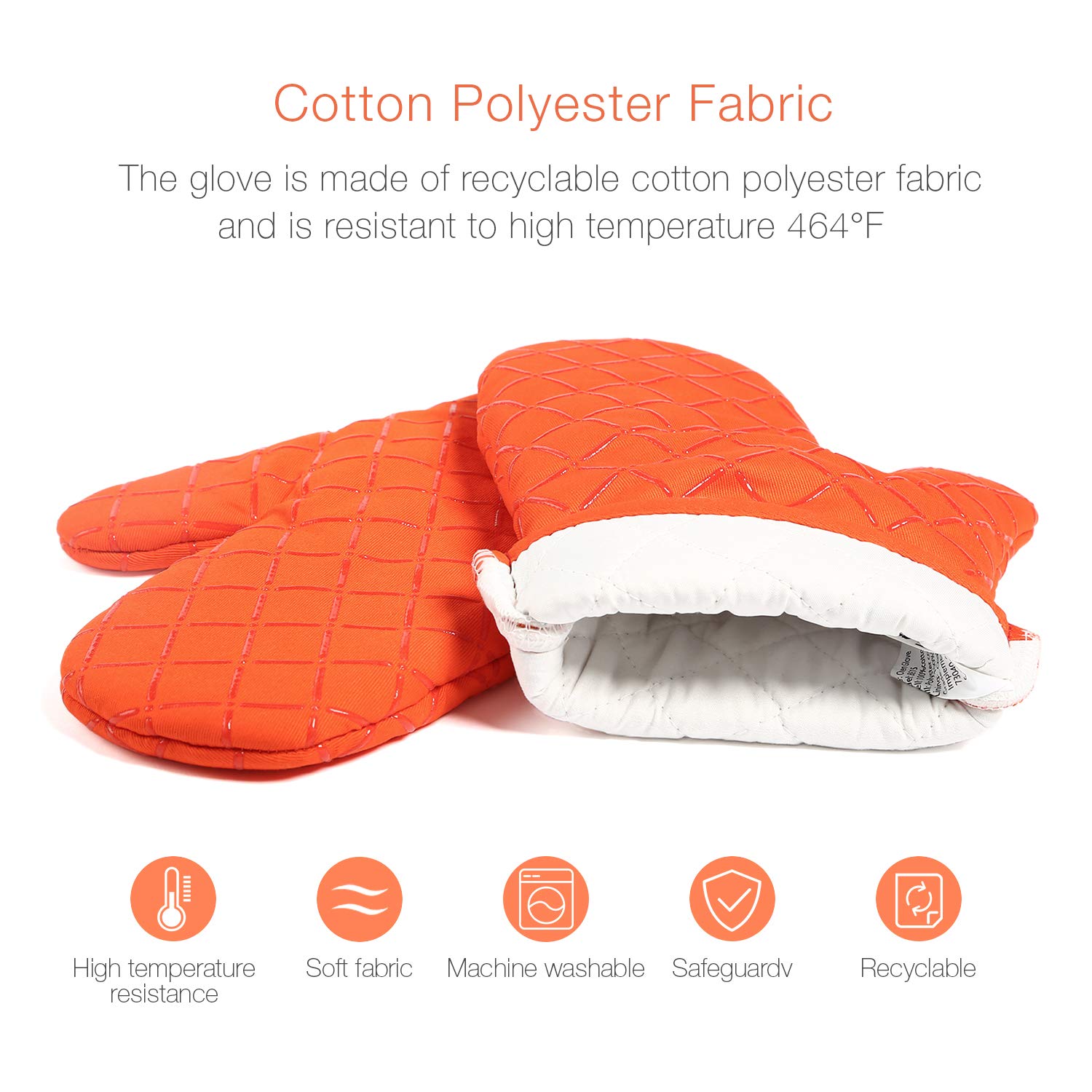 Homever Ofenhandschuhe,Hitzebeständige Handschuhe bis zu 260℃,Silikon Anti-Rutsch Grillhandschuhe, Geeignet für Kochen, Backen, Grillen,Topfhandschuhe,Orange,1 Paar