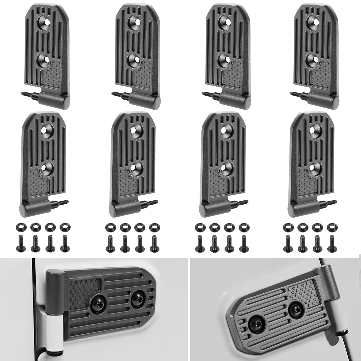 Photo 1 of Door Hinge Kit for Jeep Wrangler JL JLU Sport Sahara Freedom Rubicon Unlimited Gladiator JT 2018-2024, Fits for Jeep Wrangler JL Heavy Duty Aluminum Alloy 4 Door Hinge Exterior Accessories 8PCS