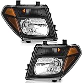 WEELMOTO Headlights for 2005-2008 Nissan Frontier / 2005-2007 Pathfinder | Clear Lens Black Housing Amber Reflector, Left+Right Side, Plug-and-Play, OEM: 26060-EA525/26010-EA525