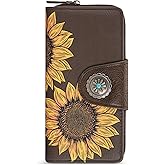 Montana West Women's Wallets Western Sunflower Wallet Women Large Capacity Credit Card Wallet Ladies Female Bifold Clutch Wallets with ID Window and Coin Purse