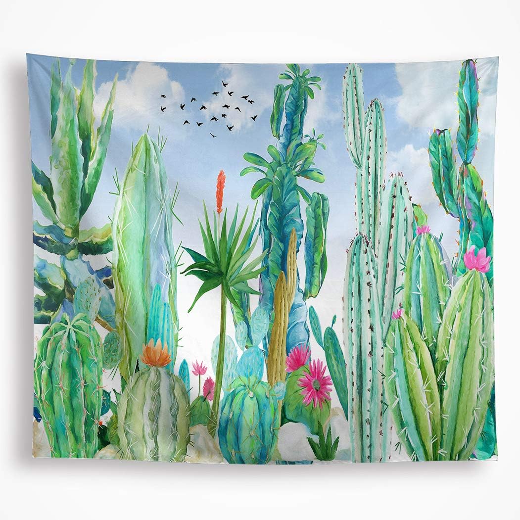 Cactus Floral Tapestry Wall Hanging Tropical Watercolor