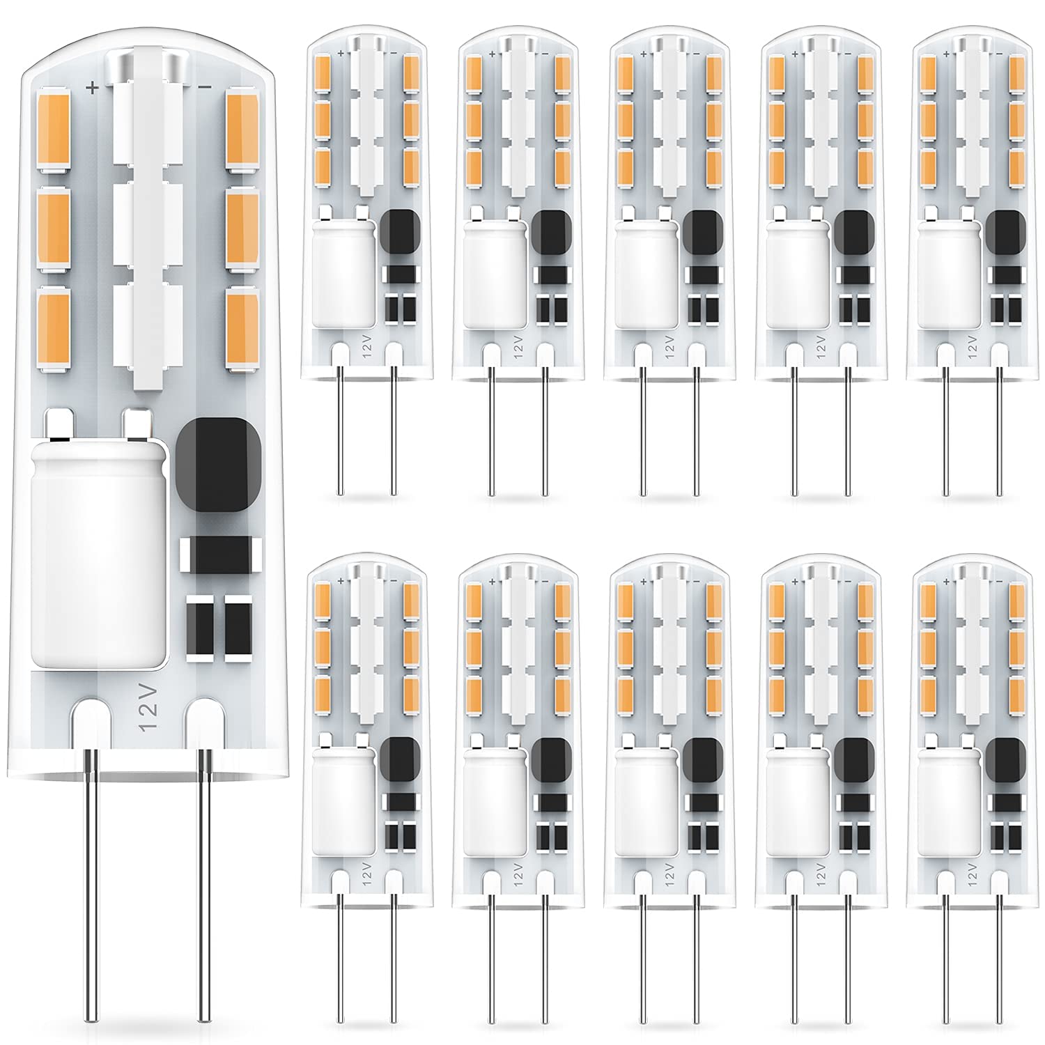 RuLEDne G4 LED Bulbs, Warm White 3000K, 1.5W - 2W Replacement for 10W 20W Halogen, 12V AC/DC, 360° Beam Angle, Non-Flicker, Non-Dimmable, 10 Pack, G4-3014B-24