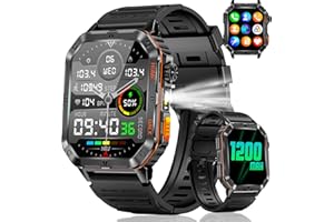 Military Smart Watch for Men, 2.01” Fitness Tracker, 1200mAh Long Battery Life, Bluetooth Calling, Flashlight, 5ATM Waterproo