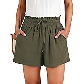 NILOINE Women Elastic Waist Drawstring Linen Shorts Wide Leg High Waist Summer Casual Beach Shorts with Pockets