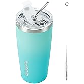 BJPKPK 20 oz Insulated Tumbler Stainless Steel Color Block Coffee Mug Vacuum Double Wall Thermal Travel Cup With Lids And Straw,Mint