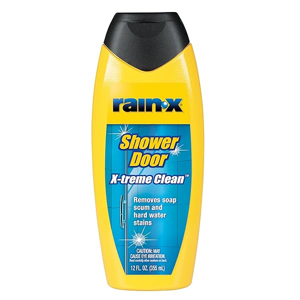 RAIN-X 630035 X-TREME CLEAN SHOWER DOOR CLEANER, 12 FL. OZ, FORMULATED TO CLEAN GLASS SHOWER DOORS – EASY TO USE, REMOVES SOAP SCUM, DIRT, HARD WATER BUILD-UP, CALCIUM, LIME STAINS AND RUST STAINS