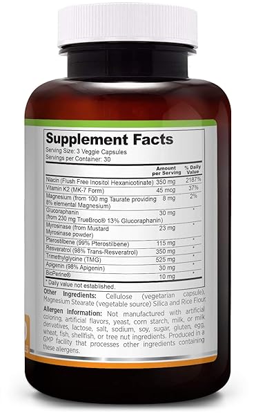 AGE DEFENSE WITH SULFORAPHANE PRECURSORS GLUCORAPHANIN & MYROSINASE, NAD+ WITH APIGENIN, NIACIN & TMG, NRF2 & SIRTUIN ACTIVATORS PTEROSTILBENE, TRANS-RESVERATROL, VITAMIN K2, MAGNESIUM, 90 VCAPS