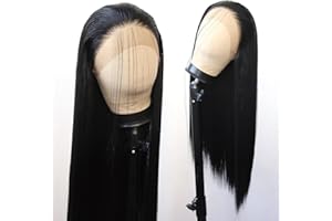 BTWTRY Black Synthetic Lace Front Wig Long Straight Jet Black Lace Front Synthetic Wig Pre Plucked Natural Hairline Glueless Heat Resistant Fiber Hair Wig for Fashion Women (Black)