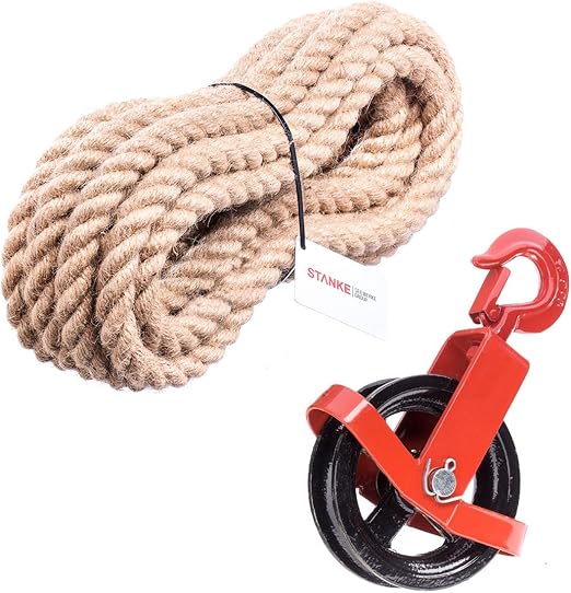 Seilwerk STANKE 150mm Umlenkrolle mit Haken + Juteseil 20mm 20 Meter