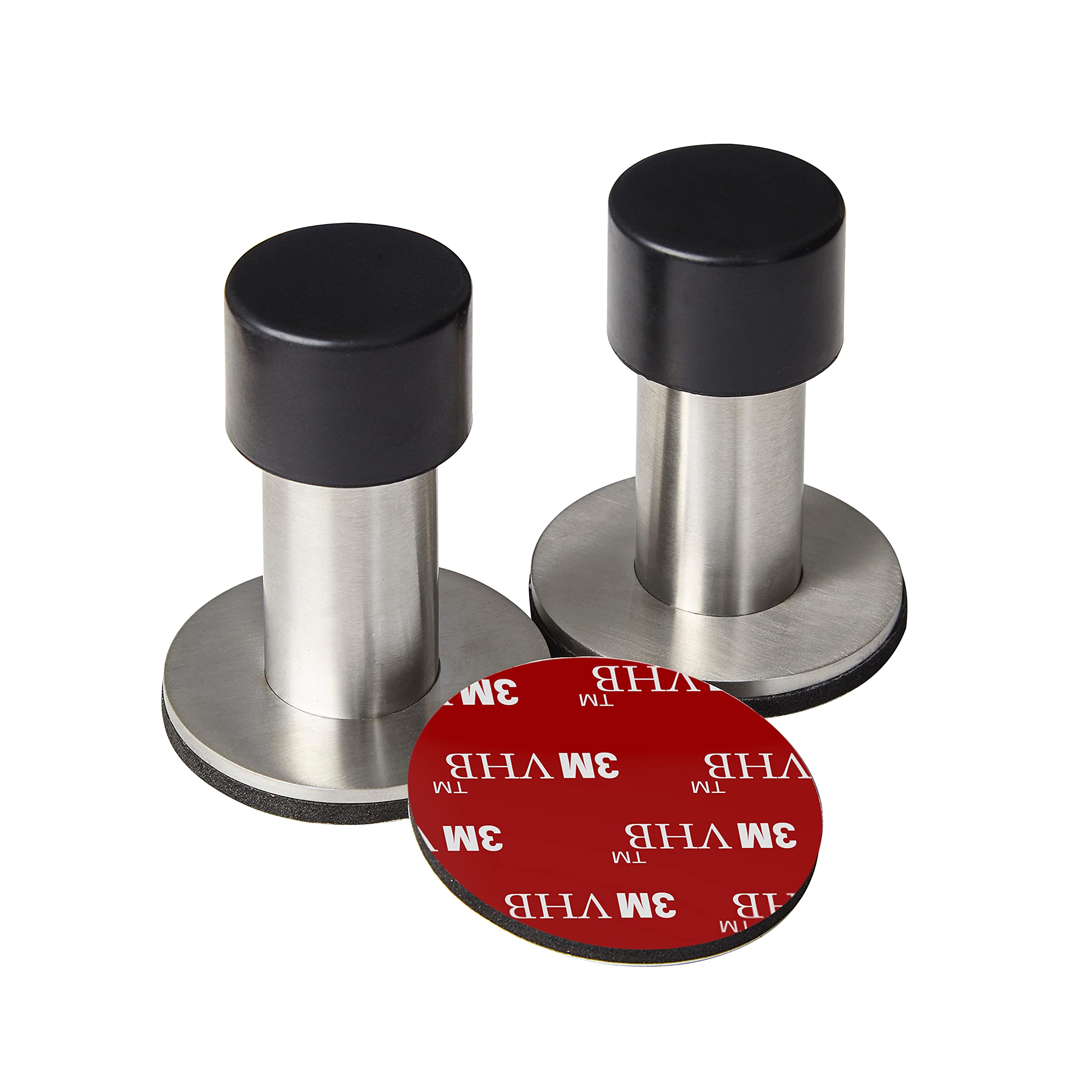 ESG 2 PCs Adhesive Mounted Stainless Steel Door Stop with Sound Dampening Bumper Top for Doors, 6cm