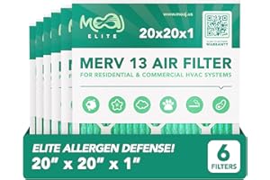 20x20x1 Air Filter (6-PACK) | MERV 13 | MOAJ Elite Bacterial & Viral Defense | BASED IN USA | Pleated Replacement Air Filters for AC & Furnace Applications | Actual Dimensions: 19.70” x 19.70” x 0.75”