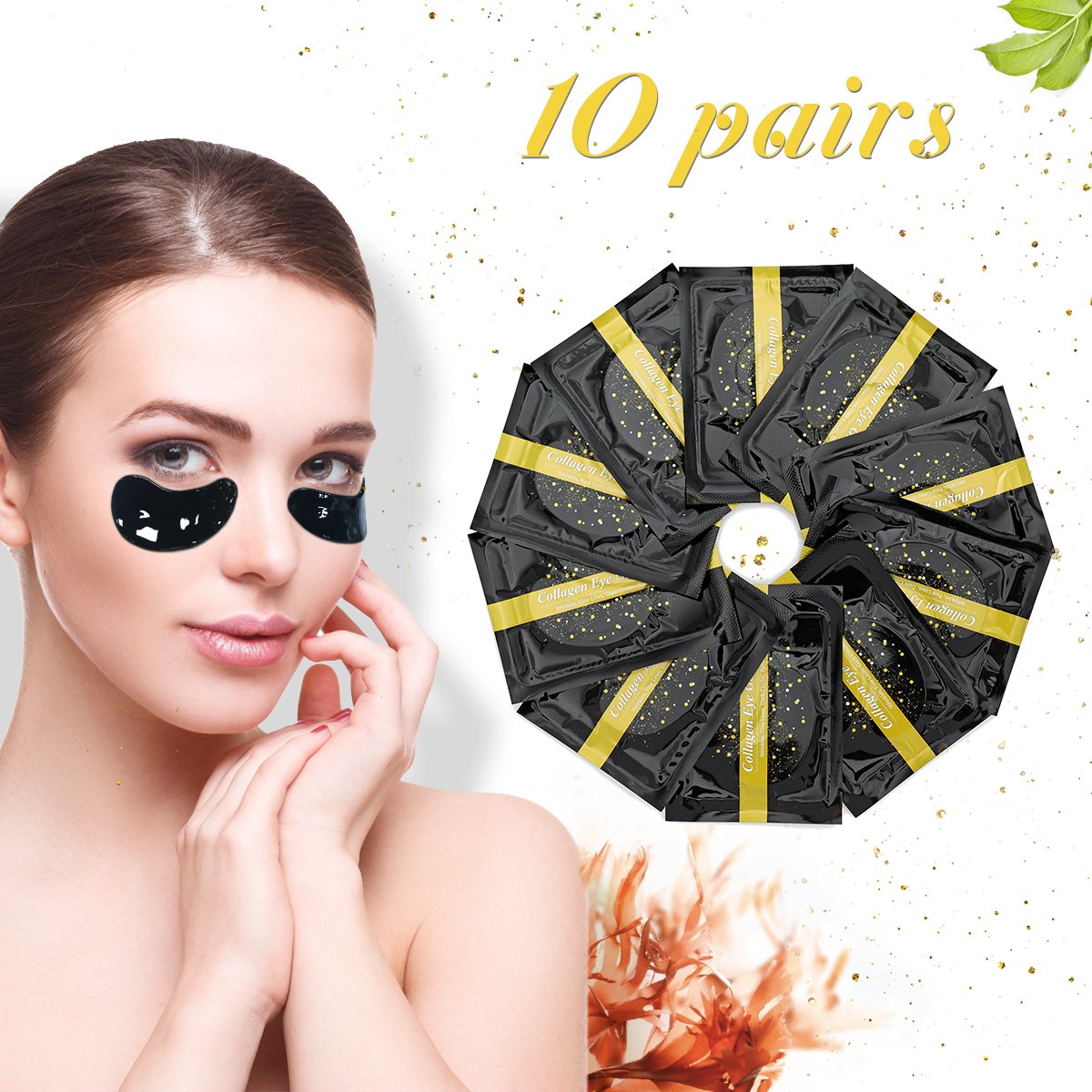 Eye Mask, Eye Treatment Masks, Collagen Eye Pads, LuckyFine Collagen Eye Mask for Anti Aging, Dark Circles and Puffiness, Anti Wrinkle, Moisturizing, Whitening 10 Pairs