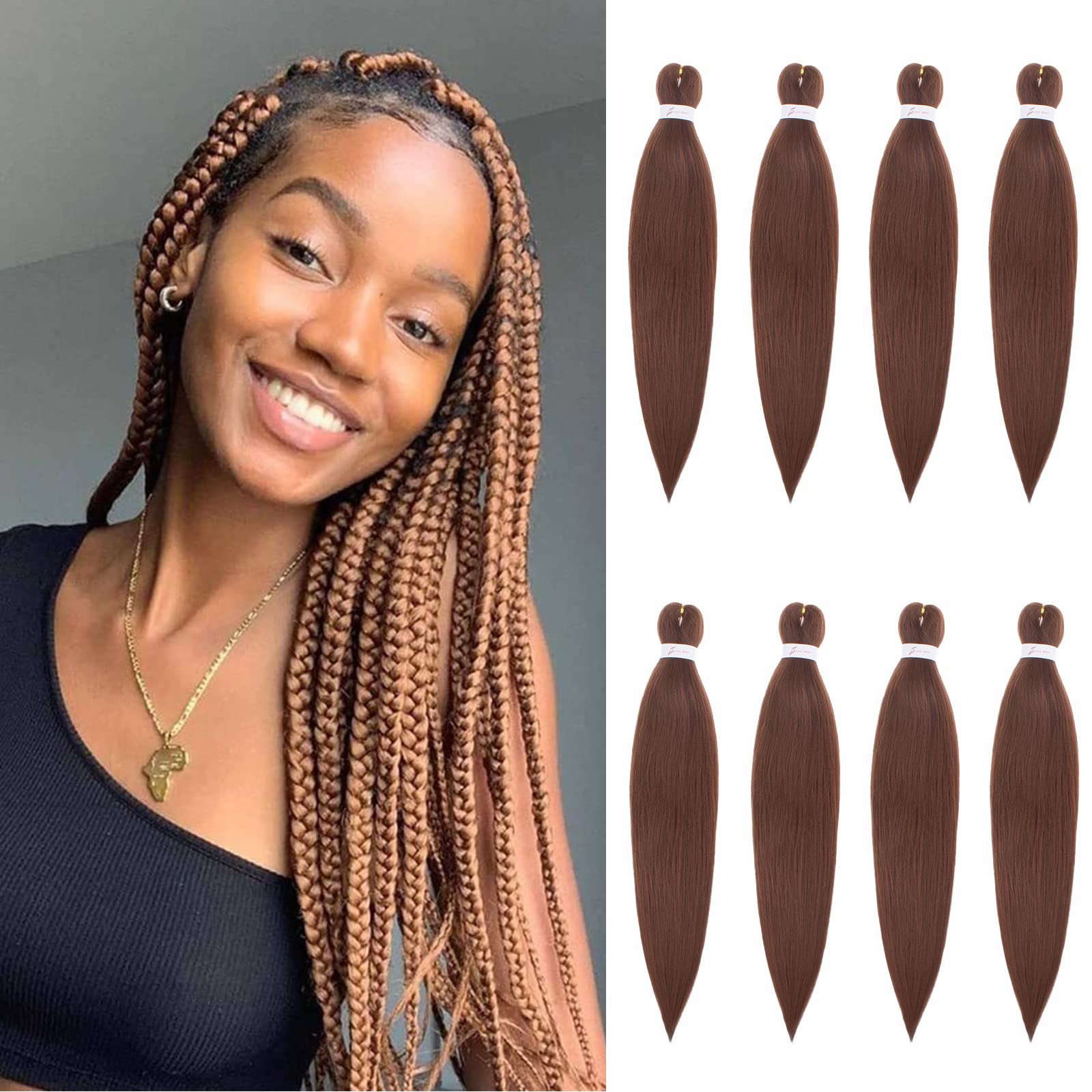 Xtrend EZ Pre Stretched Crochet Braiding Hair - 20 Inch, 8 Packs Dark Brown, Professional Synthetic Hair Extension Yaki Texture for Crochet Twist Braids