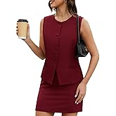Casly Lamiit Womens Two Piece Blazer Outfits Summer Skirt Set Button Down Vest Short Skort Crew Neck Business Casual Suit