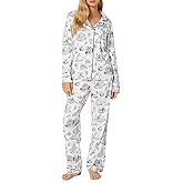 Bed Head PJs Womens Long Sleeve Notch Collar & Pant Sleepwear Pajama Set, Organic Cotton, White Wizard Of Oz, Medium