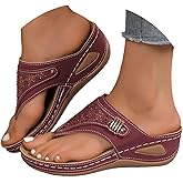 YOLAI Orthopedic Sandals for Women 2026 Summer Slip On Beach Flip Flops Dressy Arch Support Wedge Sandal Vintage Wide Width Sandals Casual Boho Slipper