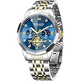 SOLLEN Mens Luxury Watches, Analog Quartz Chronograph Watches for Men, Stainless Steel Watch with Moon Phase, 30M Waterproof Wrist Watch for Men,Business Dress Classic Elegant Work Watch Gifts for Man