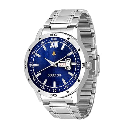 Golden Bell Chronicle Day and Date Calender Function Chronograph Display Blue Dial Silver Metal Chain Mens Watch - GB-1147