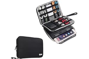 BUBM Double Layer Electronics Organizer/Travel Gadget Bag For Cables,Memory Cards,Flash Hard Drive and More,Fit For iPad Or Tablet(Up To 9.7")--Large, Black