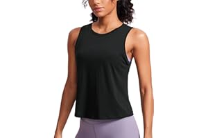 CRZ YOGA Pima Cotton High Neck Cropped Tank Tops for Women Crop Athletic Gym Workout Sleeveless Shirts