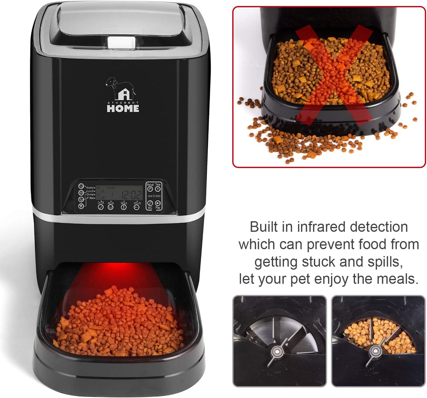Automatic Pet Feeder | Auto Cat Dog Timed Programmable Food Dispenser Feeder for Medium Small Pet Puppy Kitten - Portion Control Up to 4 Meals/Day, Voice Recording, Battery and Plug-in Power 6.5L(Black) : Pet Supplies