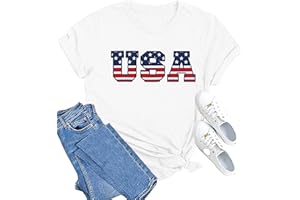 MAIHUN American Flag Shirts for Women 4th of July T-Shirt USA Print Patriotic Shirt Stars and Stripes Tees