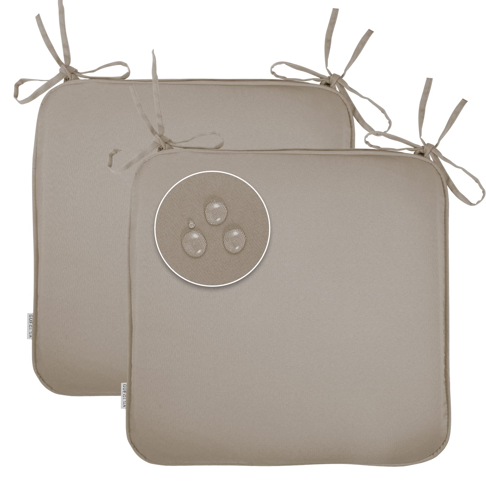 Photo 1 of GUEGLSA Outdoor Indoor Waterproof Seat Cushions,16x16 Inches Patio Chair Cushion with Ties,Machine Washable Seat Pad for Home Garden Furniture,Set of 2,Khaki