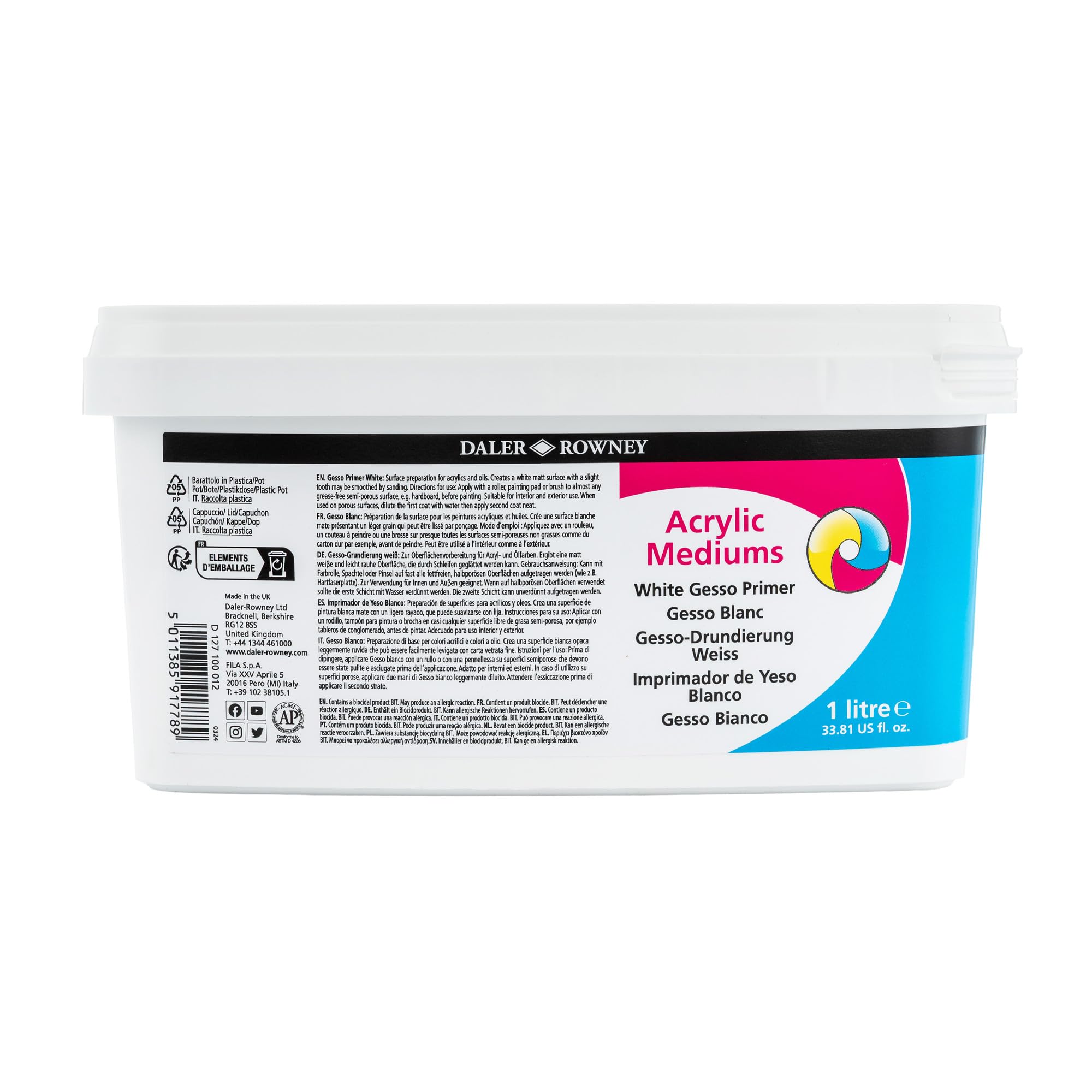 Daler-Rowney System3 1L Gesso Primer for Acrylic, Ideal for Professional Artists & Students