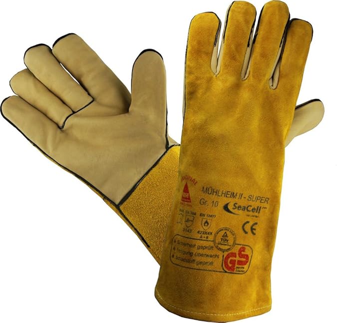 Hase Gefütterter Schweißerhandschuhe MÜHLHEIM II-SUPER Rindnarbenleder TÜV GS