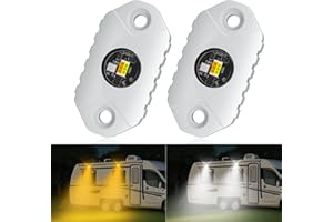 EK ENNOKING RV Lights Exterior White/Amber LED Aluminum Porch Light 12V IP68 Waterproof Campers Awning Lamp Replacement Kits for Trailers Truck Motorhome Travel Vehicles 4 PCS
