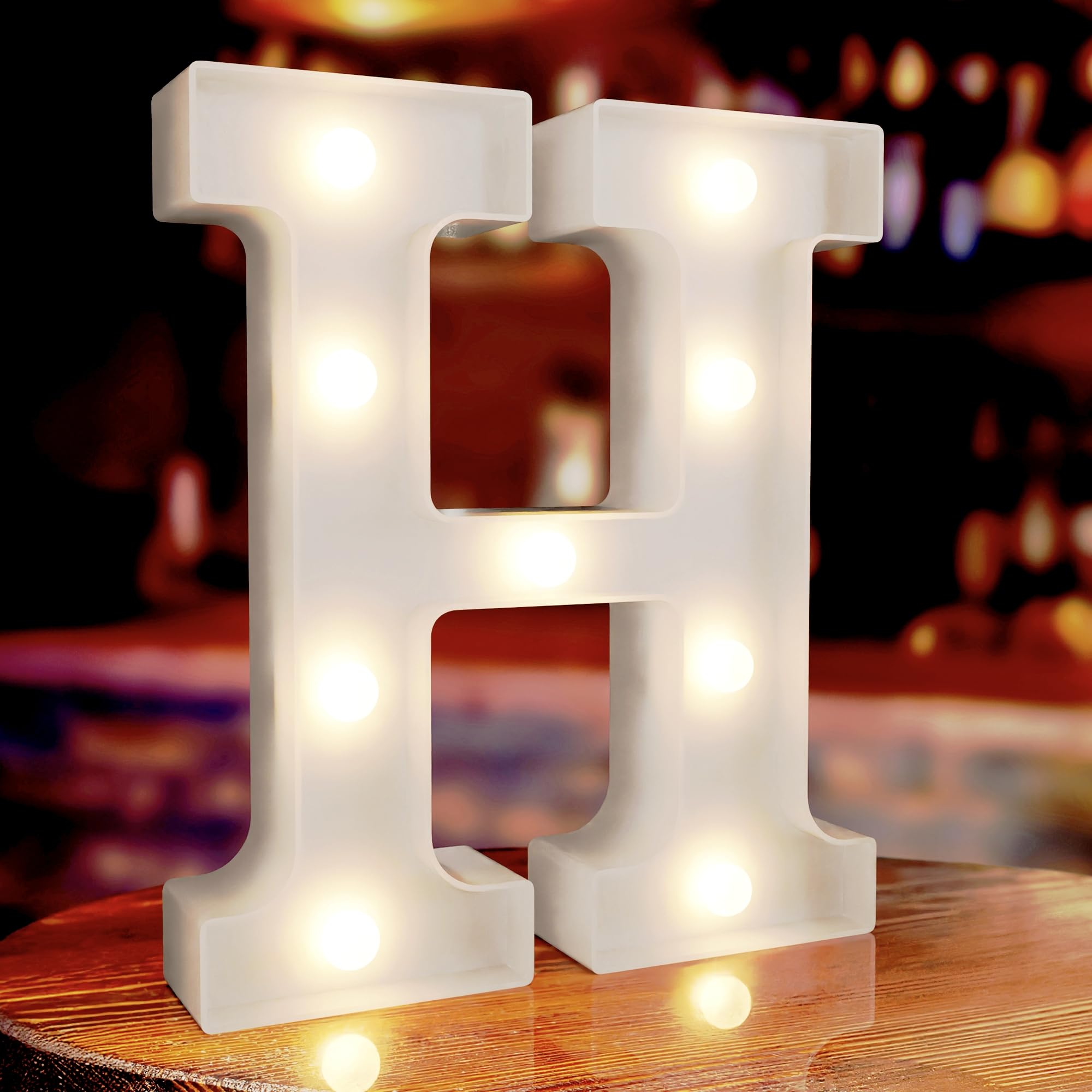 Photo 1 of Marquee Letters H, Led Letter Lights, 26 Alphabet Battery Powered LED Light Up Name Sign, Decorative Lighted Standing Letters for Graduation Party Night Light Wedding Birthday Room Bar Wall Decor