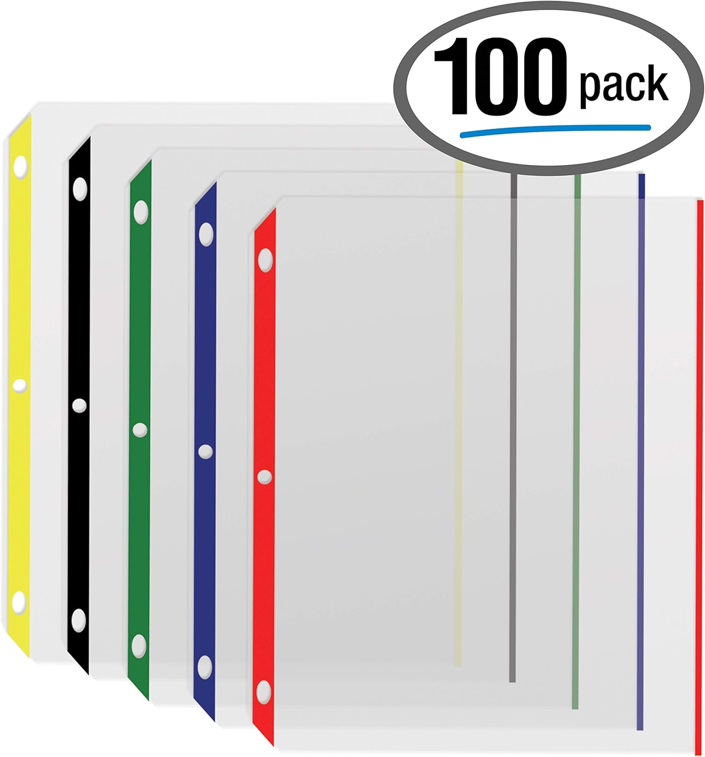 Color Edge Sheet Protectors, 100/Box, by Better Office Products, Color Coded Edges, 8.5 x 11 Inches, 5 Assorted Colors, 100 Pack