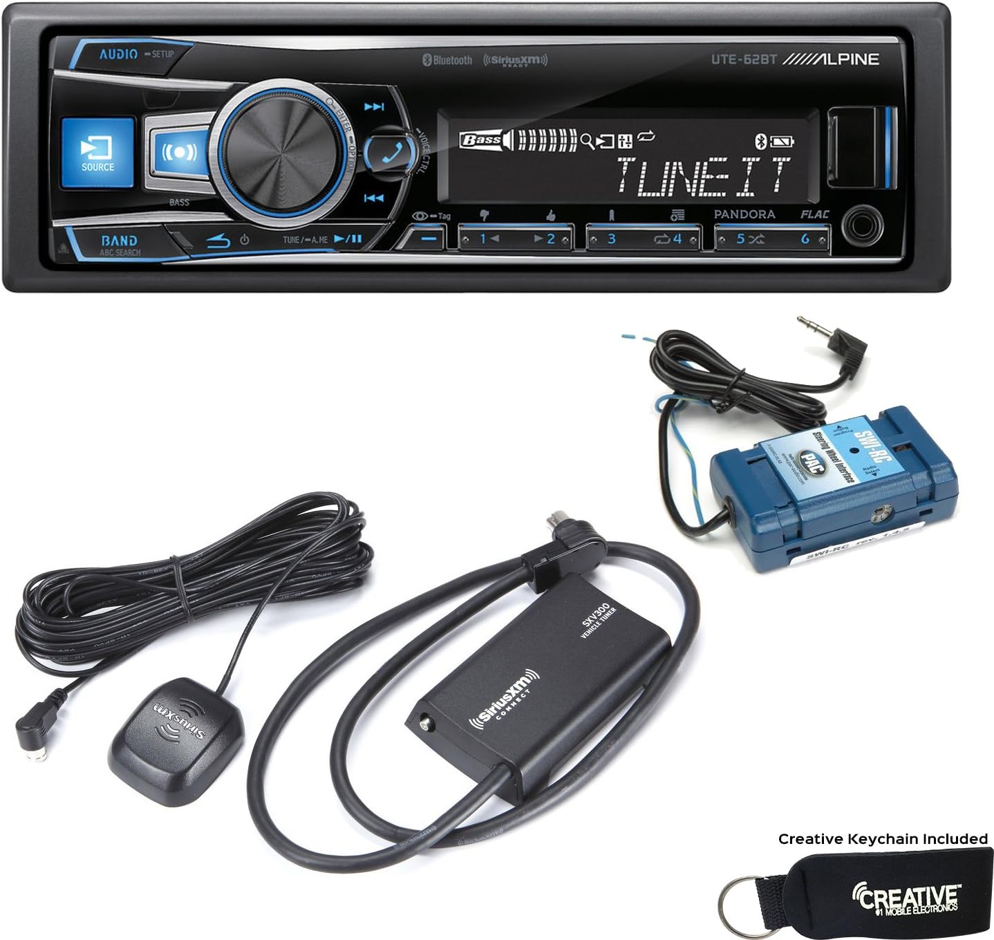 Alpine UTE-62BT Advanced Bluetooth Media Receiver with Sirius XM Tuner and Steering Wheel Control Interface Bundle