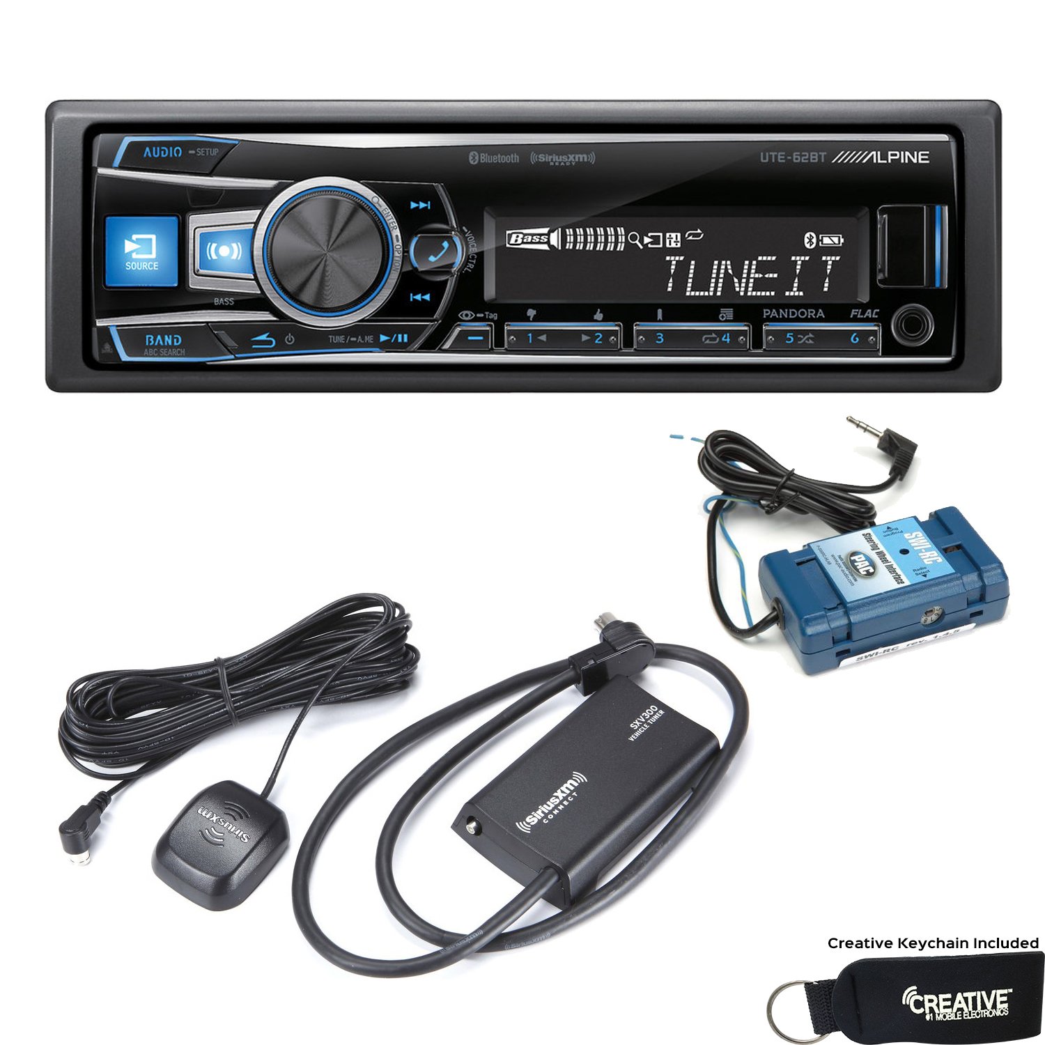 Alpine UTE-62BT Advanced Bluetooth Media Receiver with Sirius XM Tuner and Steering Wheel Control Interface Bundle