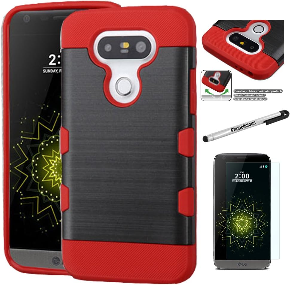LG G5 Case, Phonelicious LG G5 [Heavy Duty] Dual Layer Durable Hybrid [Drop Protection] Shockproof Rugged Phone Cover + Screen Protector & Stylus (BLACK RED TROOPER)