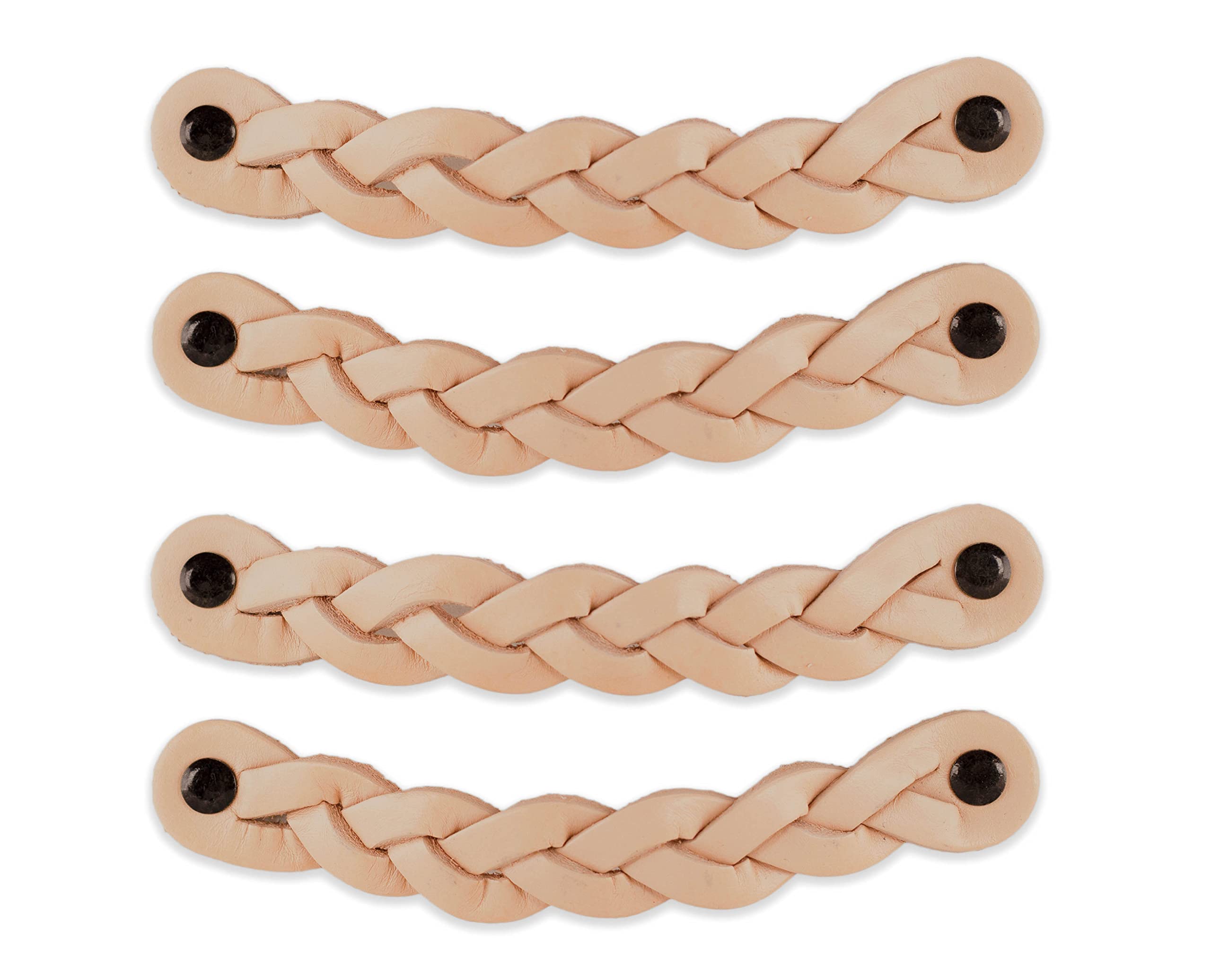 Brute Strength - Leather Handles for Furniture - Braided - Natural - 4 pcs - 16,5 x 2,5 cm - Cabinet Handle, Door Handle for Kitchen, Bathroom, cabinets, Dresser, Wood