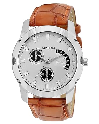 Matrix Casual White Dial & Brown Leather Strap Analog Wrist Watch for Mens & Boys- (WCH-248)