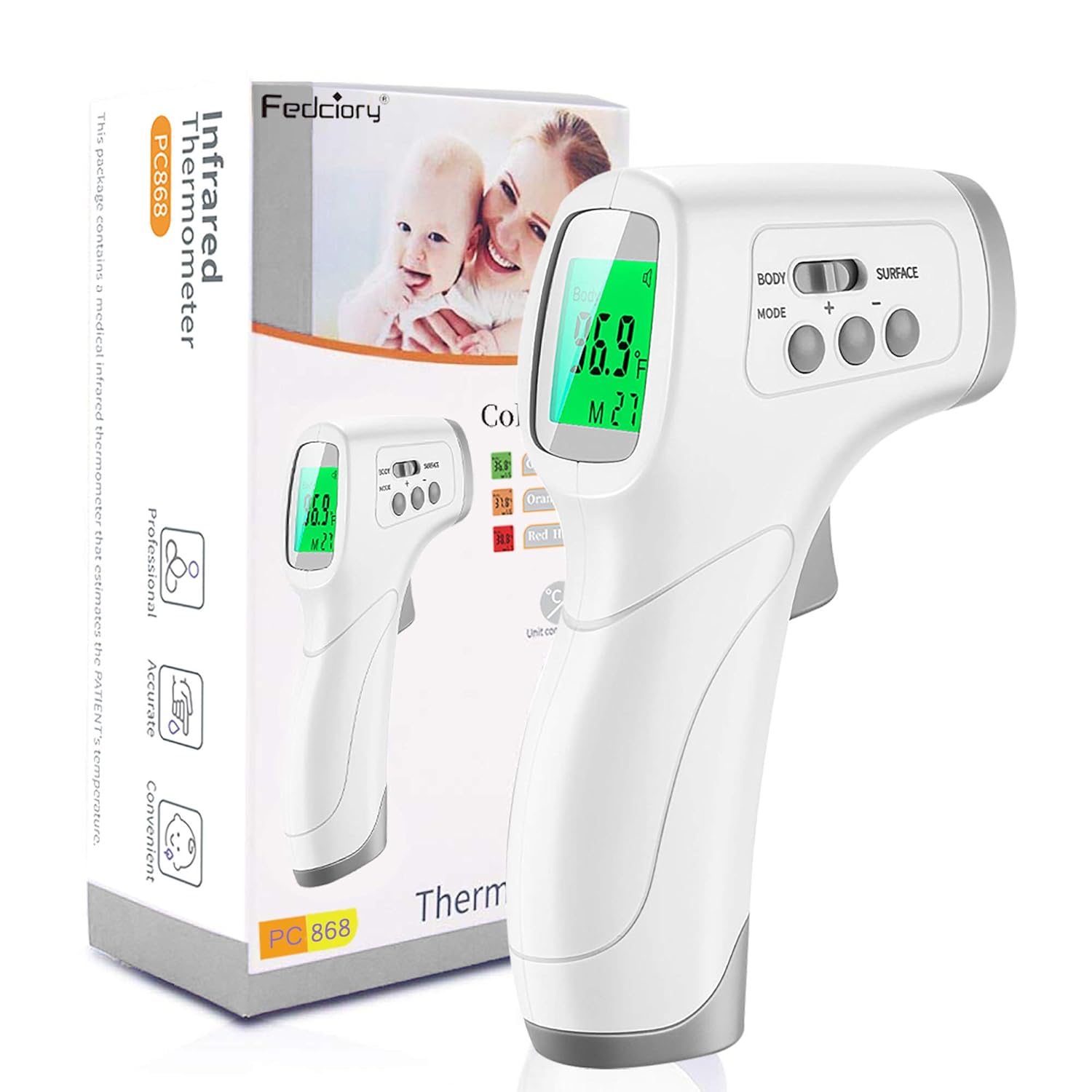 No Contact Infrared Forehead Thermometer, Temperature Gun with LCD Display Fever Alarm, Digital Touchless Thermometers 2 in 1 Dual Mode, No Touch Infrared Forehead Thermometer for Adults and Kids : Baby