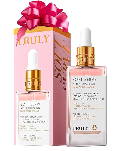TRULY BEAUTY SOFT SERVE AFTER SHAVE OIL | HYDRATING TREATMENT FOR INGROWNS & IRRITATION | PEPTIDES, HYALURONIC ACID & STRAWBERRY EXTRACT | SOOTHES & SMOOTHS SKIN | STRAWBERRY VANILLA SCENT (3.1 FL OZ)