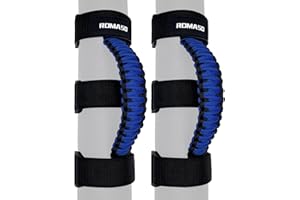 ROMASO Grab Handles for Jeep Wrangler,Roll Bar Grab Handles for Jeep Wrangler YJ TJ JK JKU JL JLU,Paracord Grip Handles,Black/Blue,Pack of 2