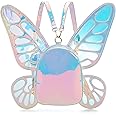 ENJOININ Women's Laser Holographic Backpack Butterfly Angel Wings Casual Daypack Shoulder Bag (Laser Light Blue)