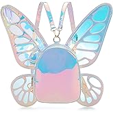 Women's Laser Holographic Backpack Butterfly Angel Wings Casual Daypack Shoulder Bag (Laser Light Blue)
