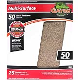 Gator 9" x 11" Multi-Surface Sanding Sheets, 50 Grit, 25 Pack