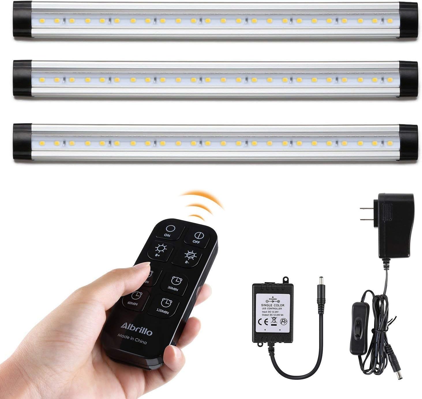 Albrillo Under Cabinet LED Lighting, 900lm Dimmable Under Counter Lights with Remote Control for Kitchen Closet Shelf Cupboard, 3000K Warm White 3 PCS