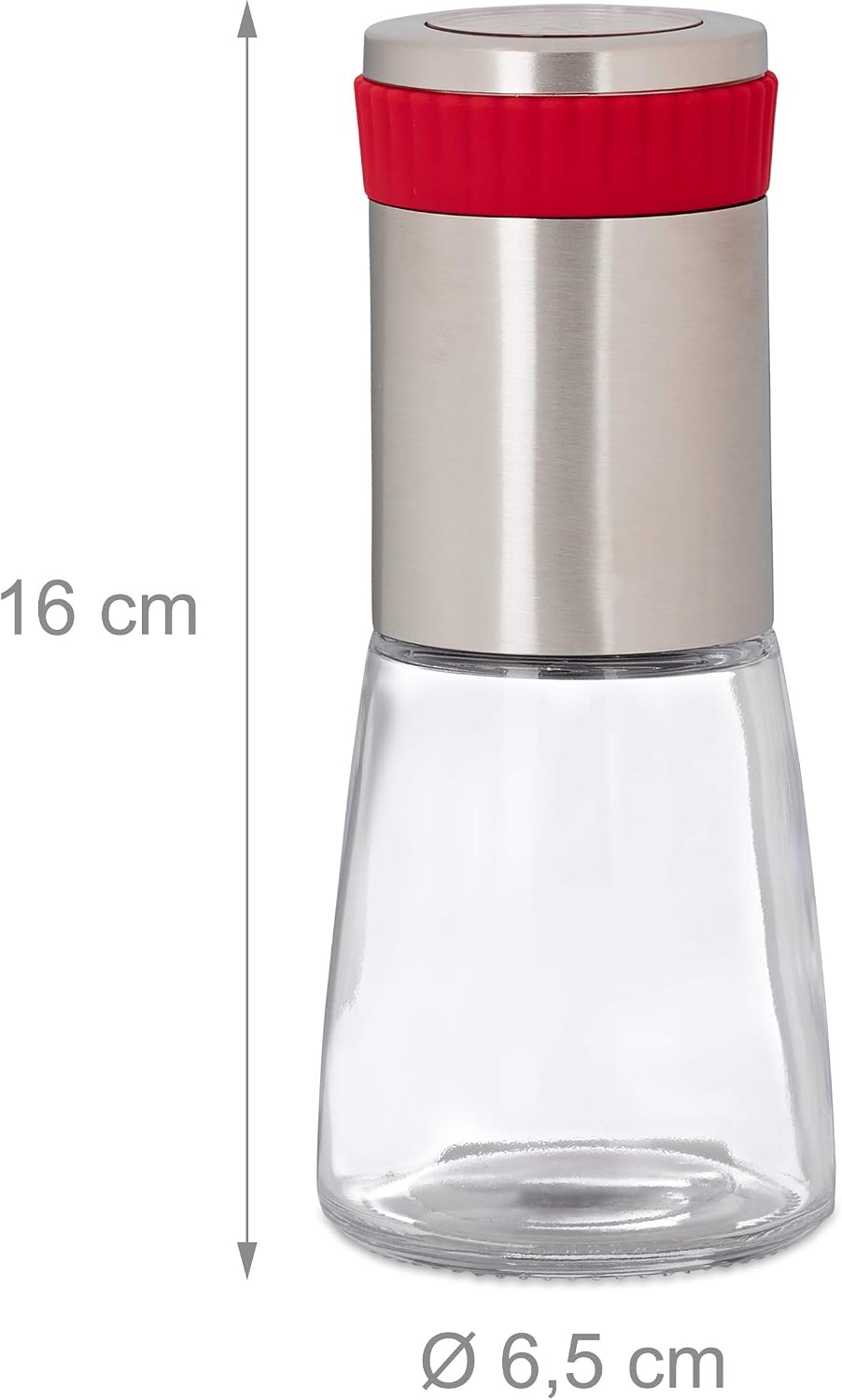 Relaxdays Chili Mill, Stainless Spice Shaker with Herb Grinder, 16 cm Tall, Red-Silver, 16 x 6.5 x 6.5 cm - Image 5